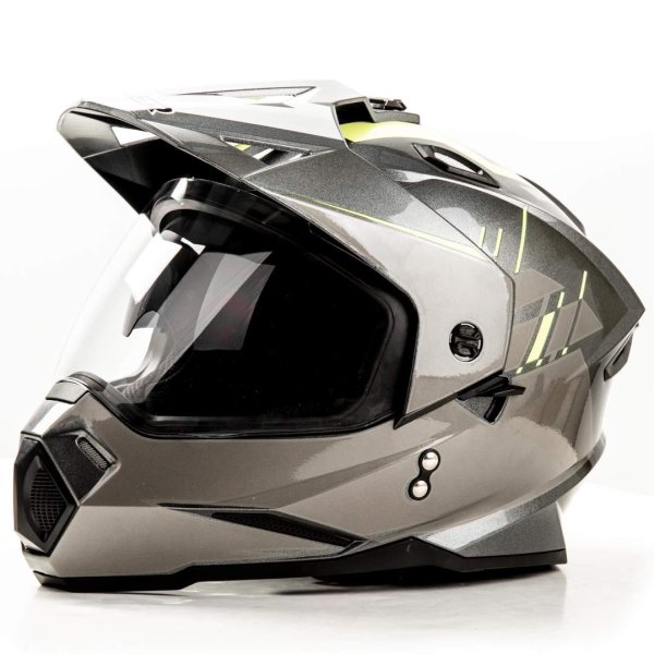 Шлем мото мотард HIZER J6802 #1 (S) gray/lemon (2 визора)